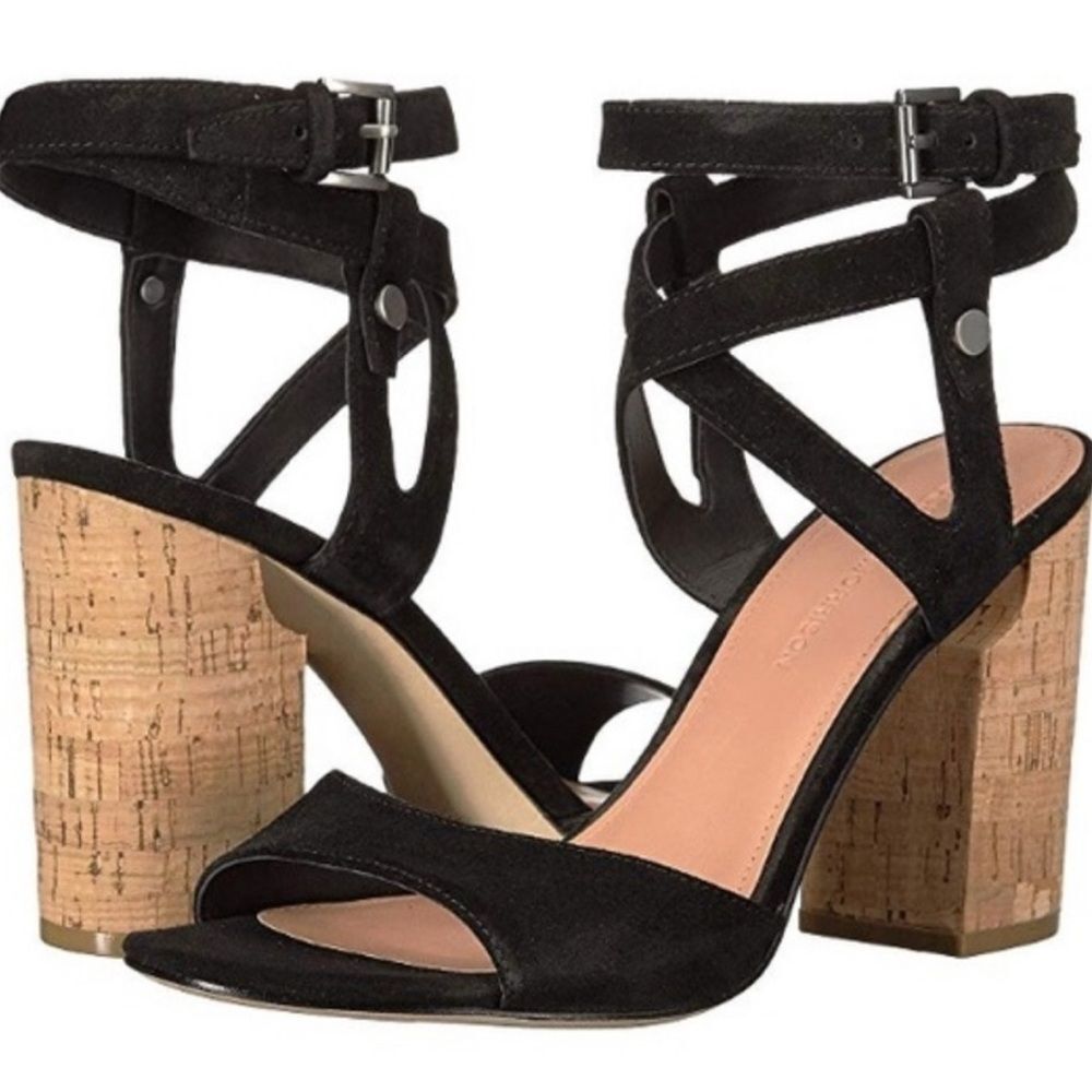 Sigerson Morrison Paulina 2 Black Suede Block Heel Sandals Sz 9 EUC